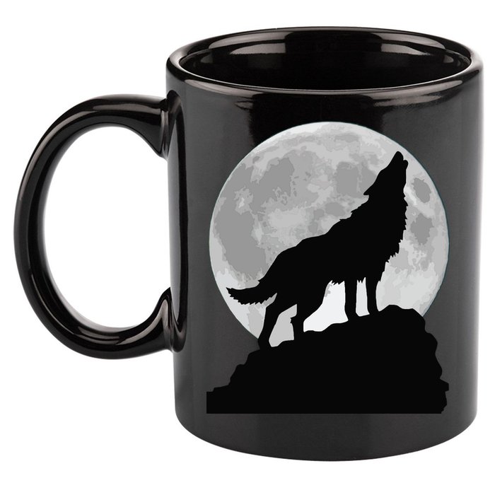 Wolf In Moon Light Cool Full Dog Pup Howling Tee 11oz C Handle Ceramic Mug