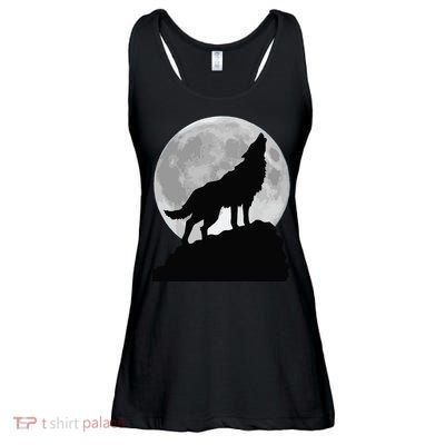 Wolf In Moon Light Cool Full Dog Pup Howling Tee Ladies Essential Flowy Tank
