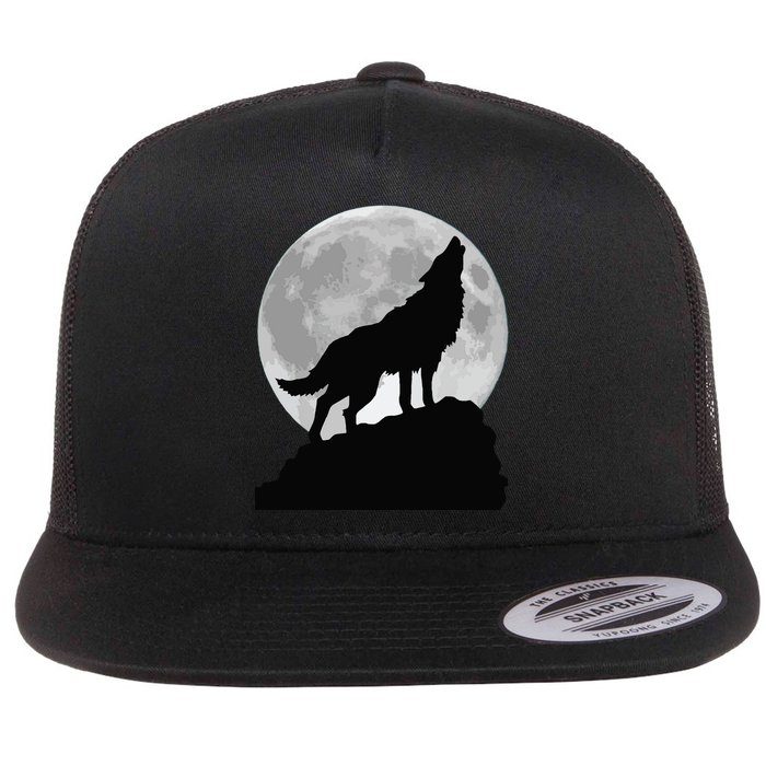 Wolf In Moon Light Cool Full Dog Pup Howling Tee Flatbill Hat