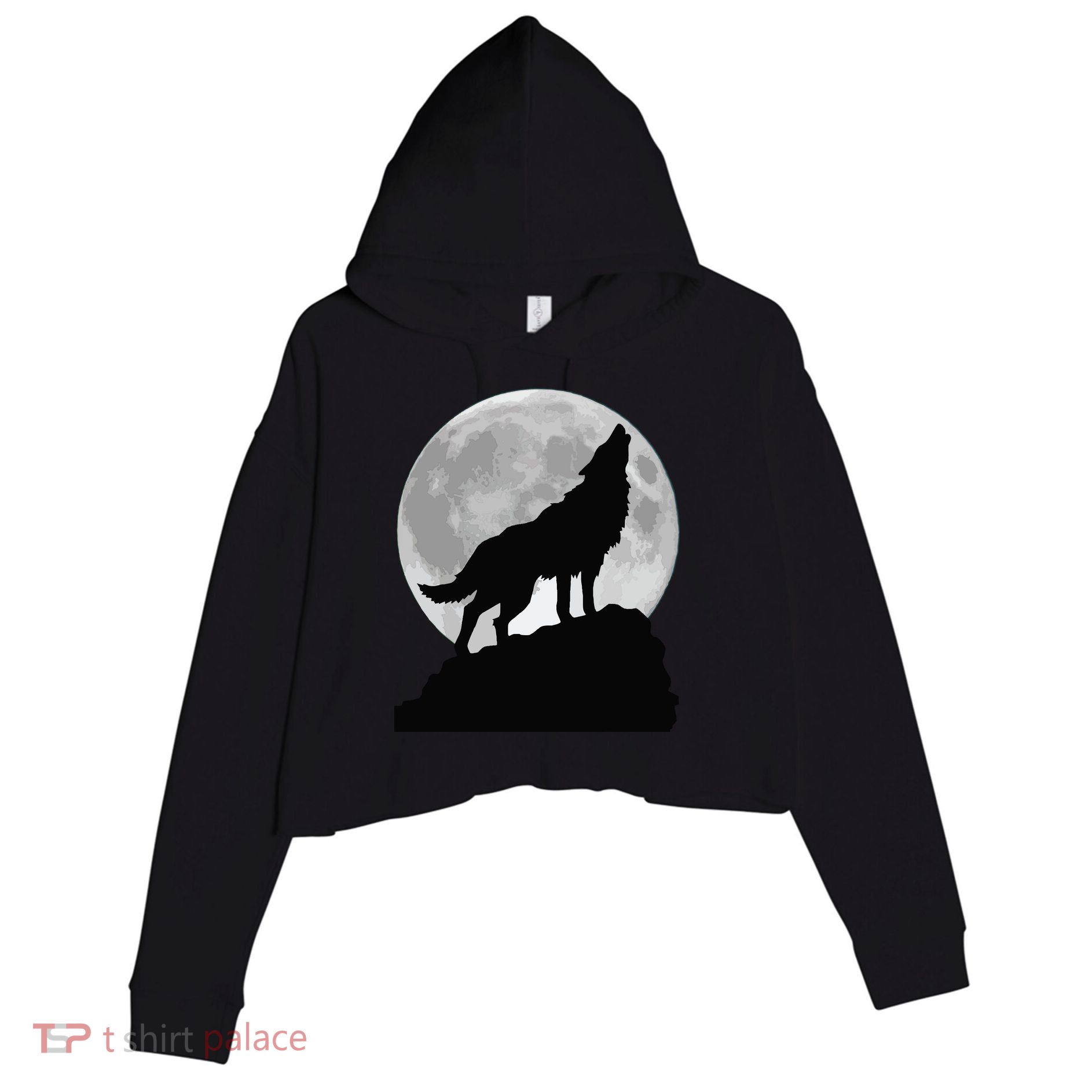 Wolf In Moon Light Cool Full Dog Pup Howling Tee Crop Fleece Hoodie