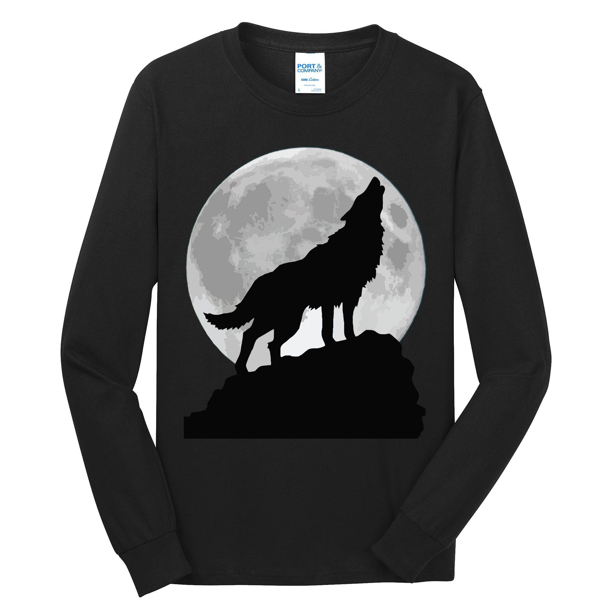 Wolf In Moon Light Cool Full Dog Pup Howling Tee Tall Long Sleeve T-Shirt