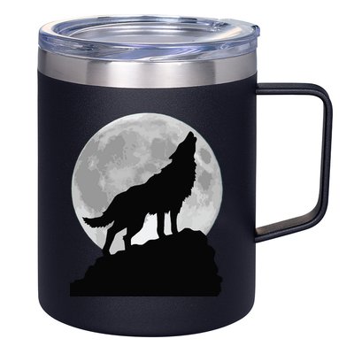 Wolf In Moon Light Cool Full Dog Pup Howling Tee 12oz Stainless Steel Coffee Mug