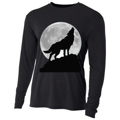 Wolf In Moon Light Cool Full Dog Pup Howling Tee Cooling Performance Long Sleeve Crew