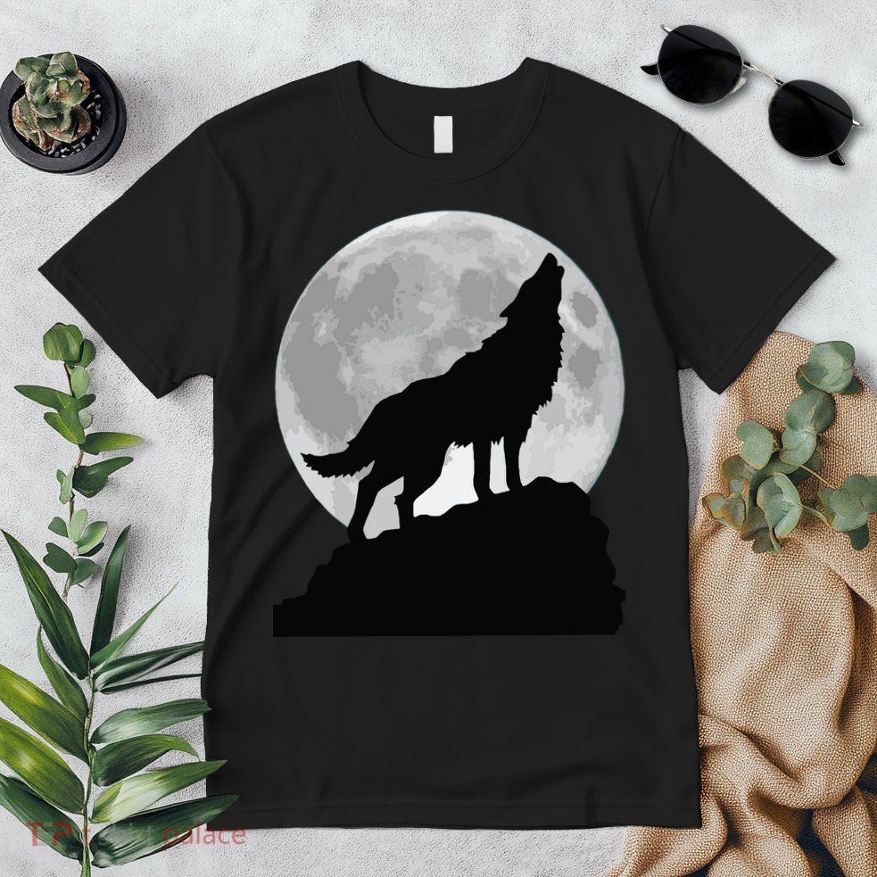 Wolf In Moon Light Cool Full Dog Pup Howling Tee Premium T-Shirt
