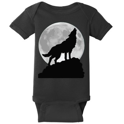 Wolf In Moon Light Cool Full Dog Pup Howling Tee Baby Bodysuit