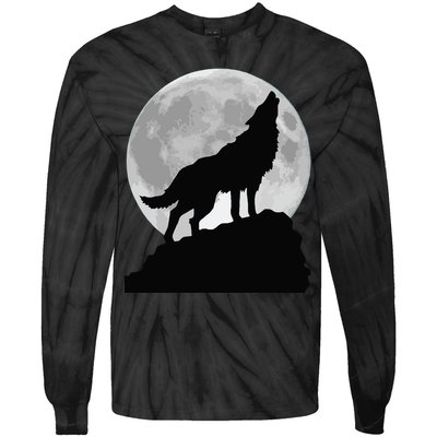 Wolf In Moon Light Cool Full Dog Pup Howling Tee Tie-Dye Long Sleeve Shirt