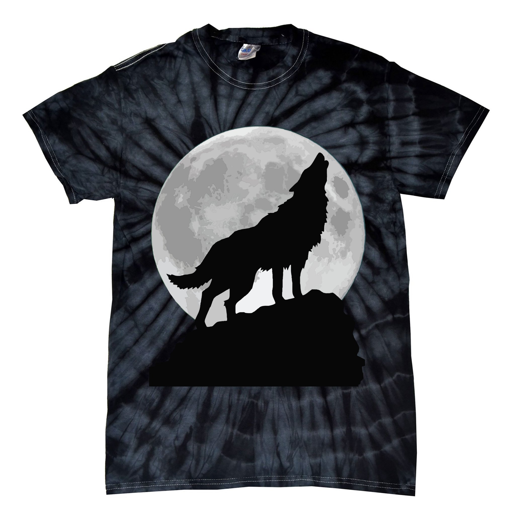 Wolf In Moon Light Cool Full Dog Pup Howling Tee Tie-Dye T-Shirt