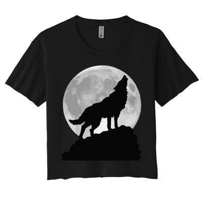 Wolf In Moon Light Cool Full Dog Pup Howling Tee Crop Top