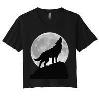 Wolf In Moon Light Cool Full Dog Pup Howling Tee Women's Crop Top Tee