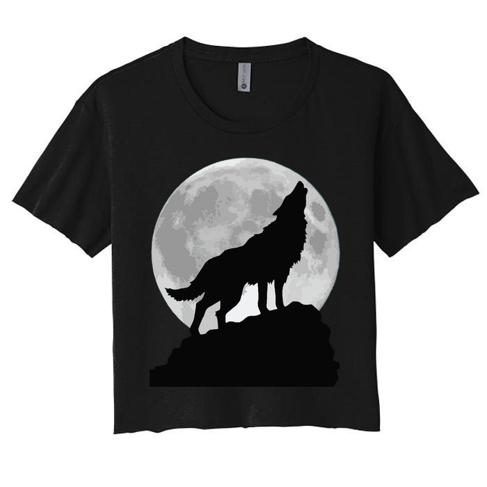 Wolf In Moon Light Cool Full Dog Pup Howling Tee Women's Crop Top Tee