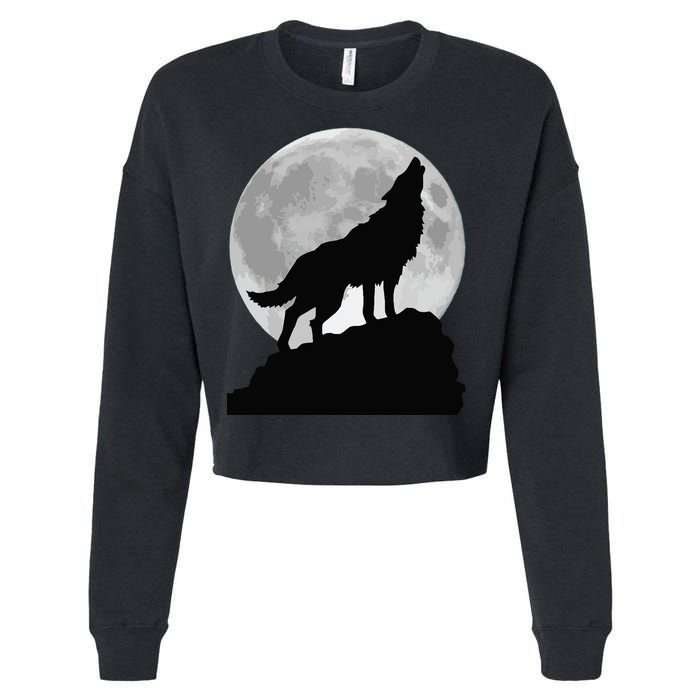Wolf In Moon Light Cool Full Dog Pup Howling Tee Cropped Pullover Crew