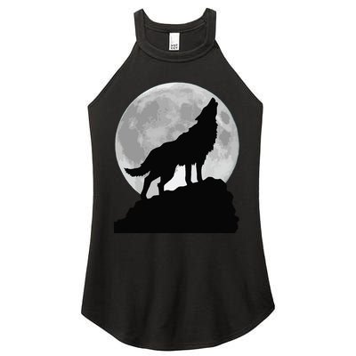 Wolf In Moon Light Cool Full Dog Pup Howling Tee Women's Perfect Tri Rocker Tank