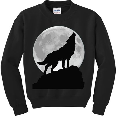 Wolf In Moon Light Cool Full Dog Pup Howling Tee Kids Sweatshirt