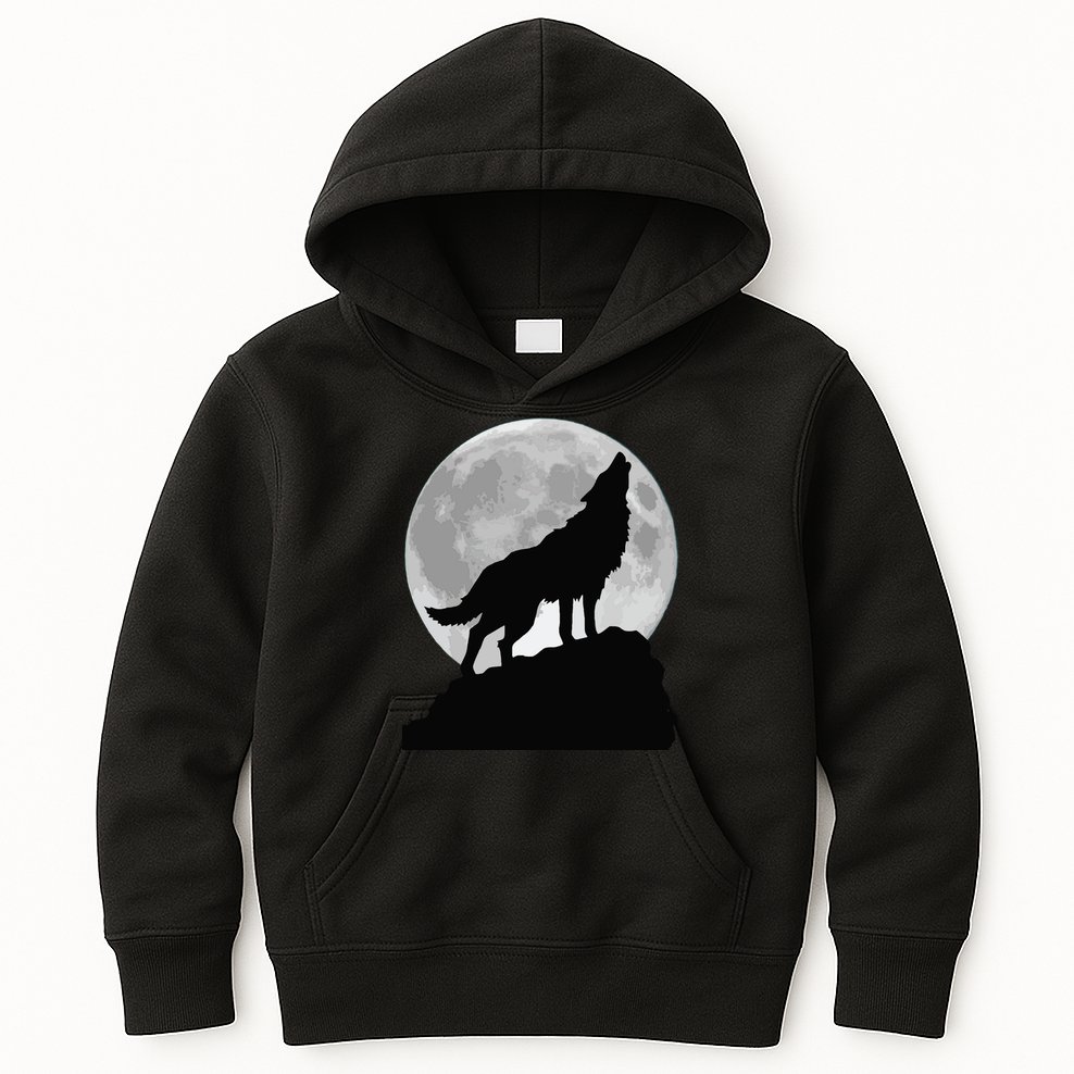 Wolf In Moon Light Cool Full Dog Pup Howling Tee Kids Hoodie