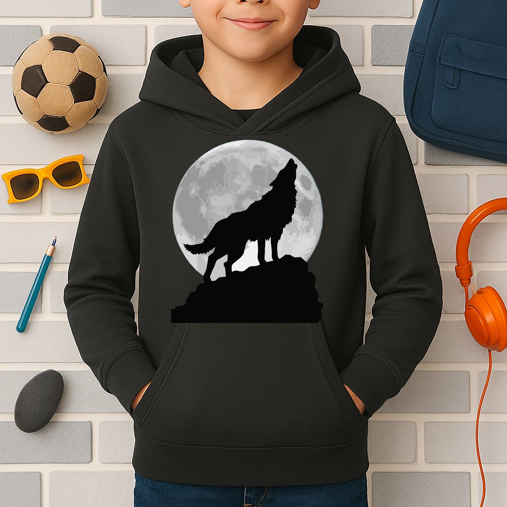 Wolf In Moon Light Cool Full Dog Pup Howling Tee Kids Hoodie