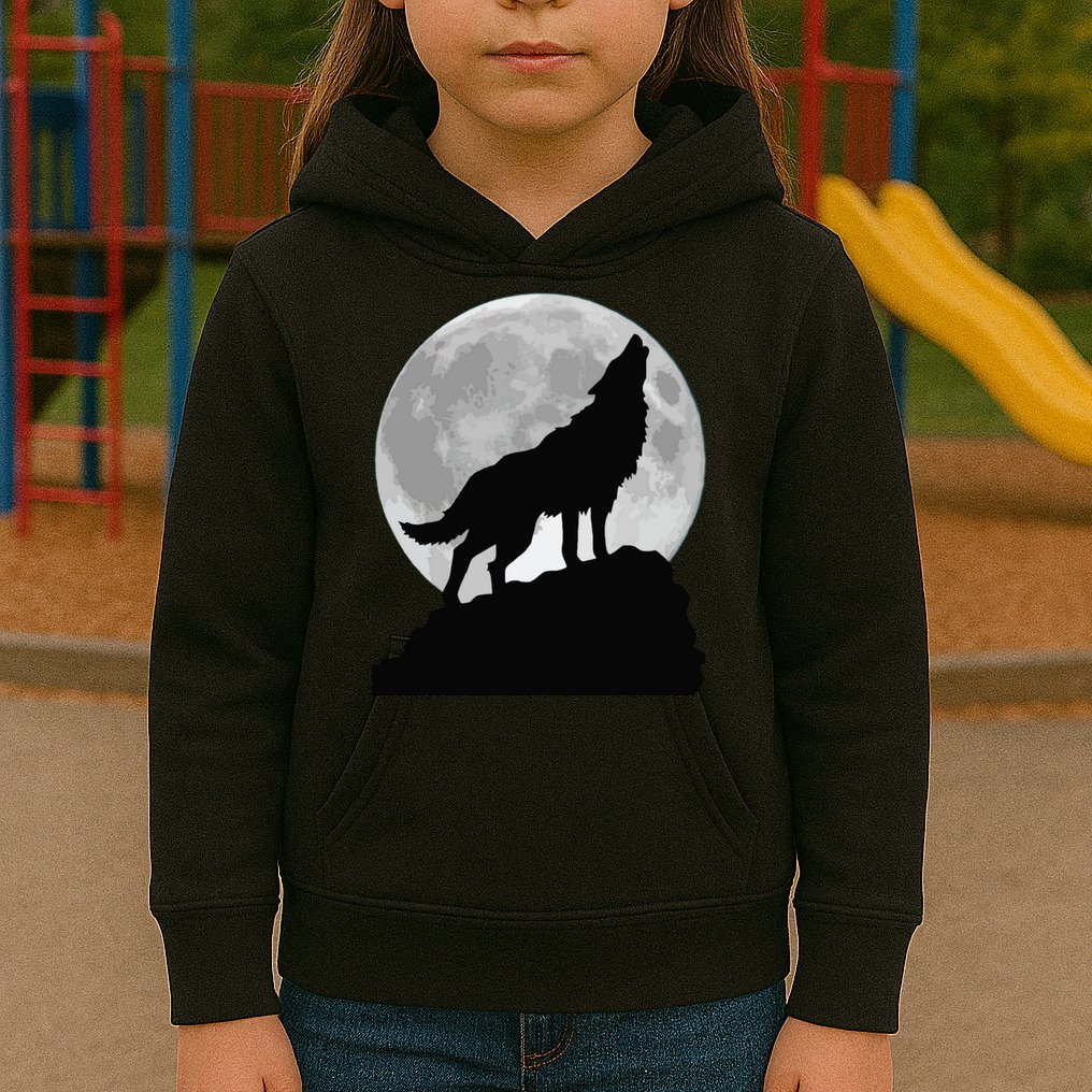 Wolf In Moon Light Cool Full Dog Pup Howling Tee Kids Hoodie