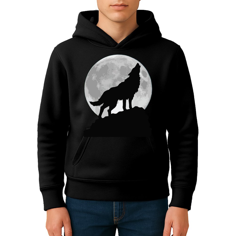 Wolf In Moon Light Cool Full Dog Pup Howling Tee Kids Hoodie