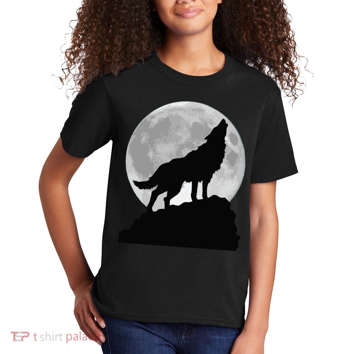 Wolf In Moon Light Cool Full Dog Pup Howling Tee Kids T-Shirt