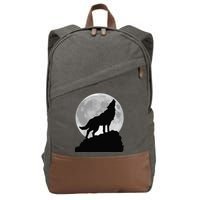 Wolf In Moon Light Cool Full Dog Pup Howling Tee Cotton Canvas Backpack
