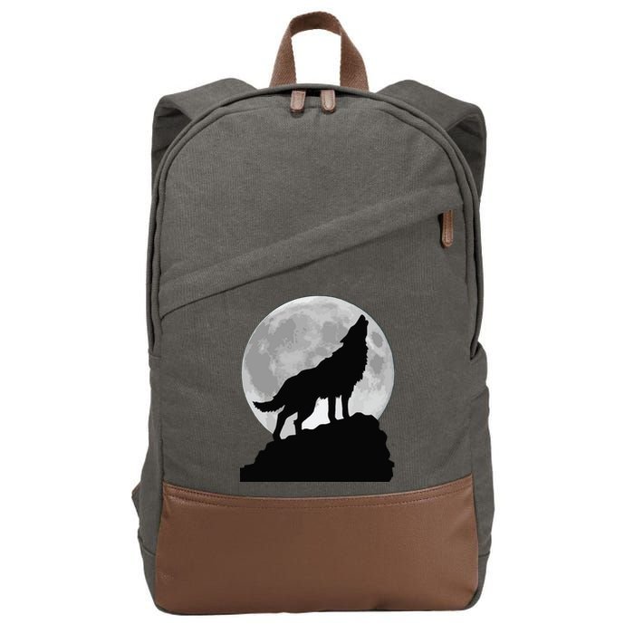 Wolf In Moon Light Cool Full Dog Pup Howling Tee Cotton Canvas Backpack