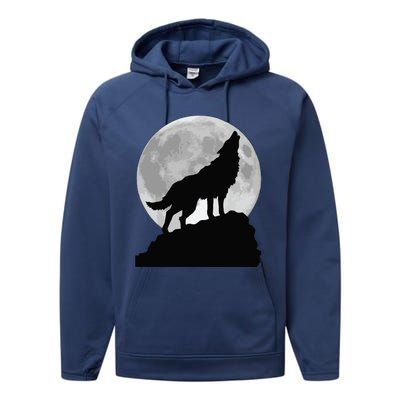 Wolf In Moon Light Cool Full Dog Pup Howling Tee Performance Fleece Hoodie