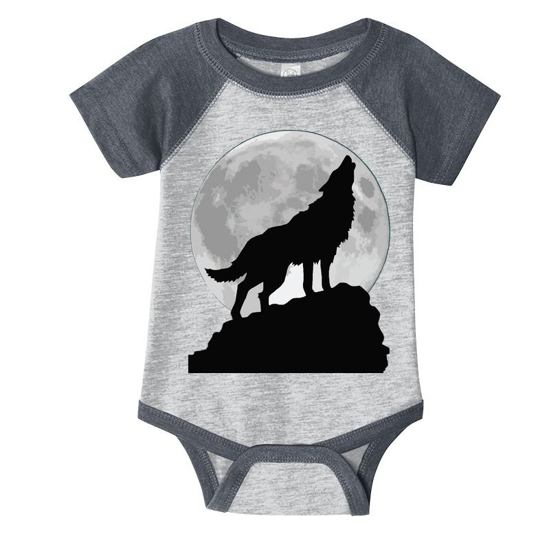 Wolf In Moon Light Cool Full Dog Pup Howling Tee Infant Baby Jersey Bodysuit