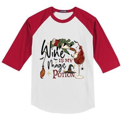 Wine Is My Magic Potion Funny Halloween Drinking Party Gift Kids Colorblock Raglan Jersey