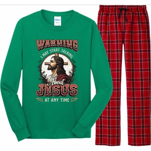 Warning I May Start Talking About Jesus Christian Long Sleeve Pajama Set