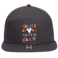 Women In My Spooky Aunt Era Funny Groovy Halloween Gift 7 Panel Mesh Trucker Snapback Hat