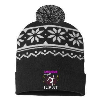 Warning I Might Flip Out Funny Gymnast Cheerleading USA-Made Snowflake Beanie