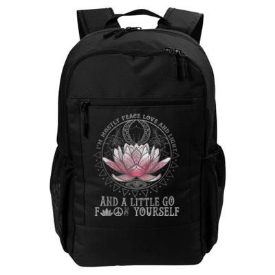 Womens I'm Mostly Peace Love And Light & Little Go F Yourself Lotus Daily Commute Backpack