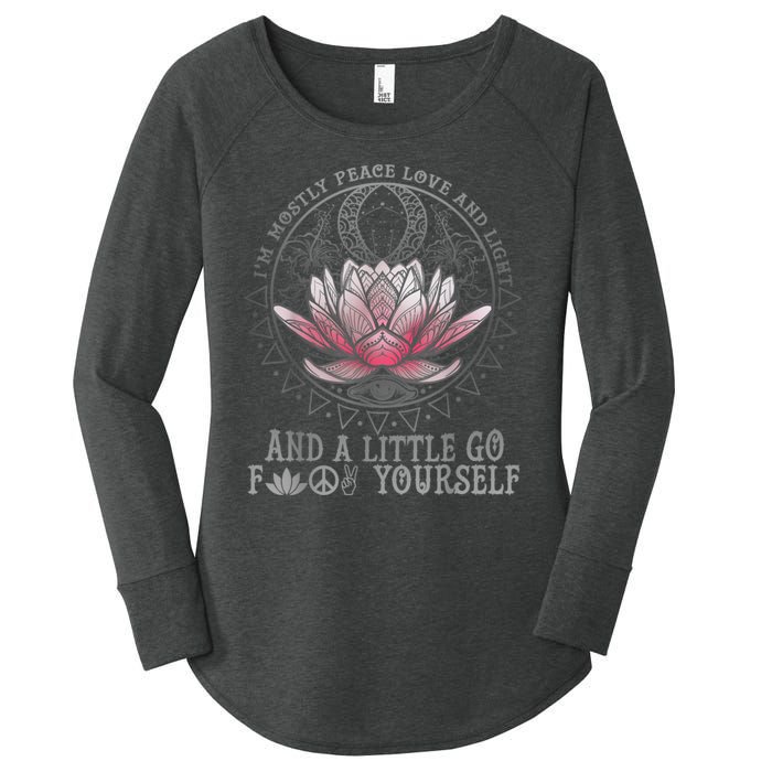 Womens I'm Mostly Peace Love And Light & Little Go F Yourself Lotus Women's Perfect Tri Tunic Long Sleeve Shirt