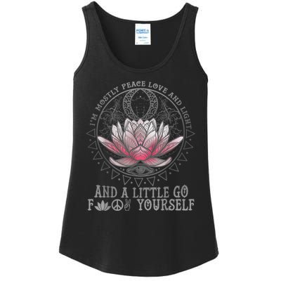 Womens I'm Mostly Peace Love And Light & Little Go F Yourself Lotus Ladies Essential Tank