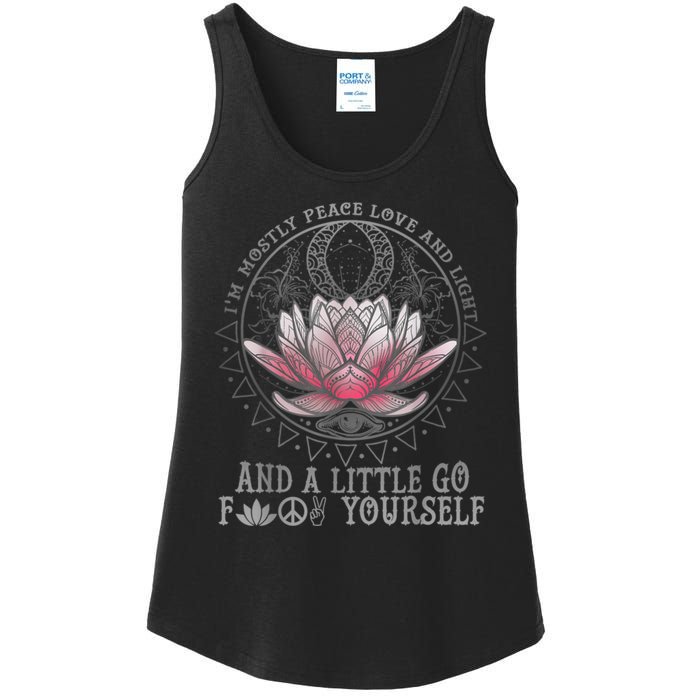 Womens I'm Mostly Peace Love And Light & Little Go F Yourself Lotus Ladies Essential Tank