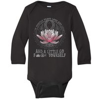 Womens I'm Mostly Peace Love And Light & Little Go F Yourself Lotus Baby Long Sleeve Bodysuit