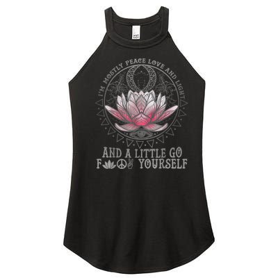 Womens I'm Mostly Peace Love And Light & Little Go F Yourself Lotus Women's Perfect Tri Rocker Tank