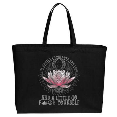 Womens I'm Mostly Peace Love And Light & Little Go F Yourself Lotus Cotton Canvas Jumbo Tote