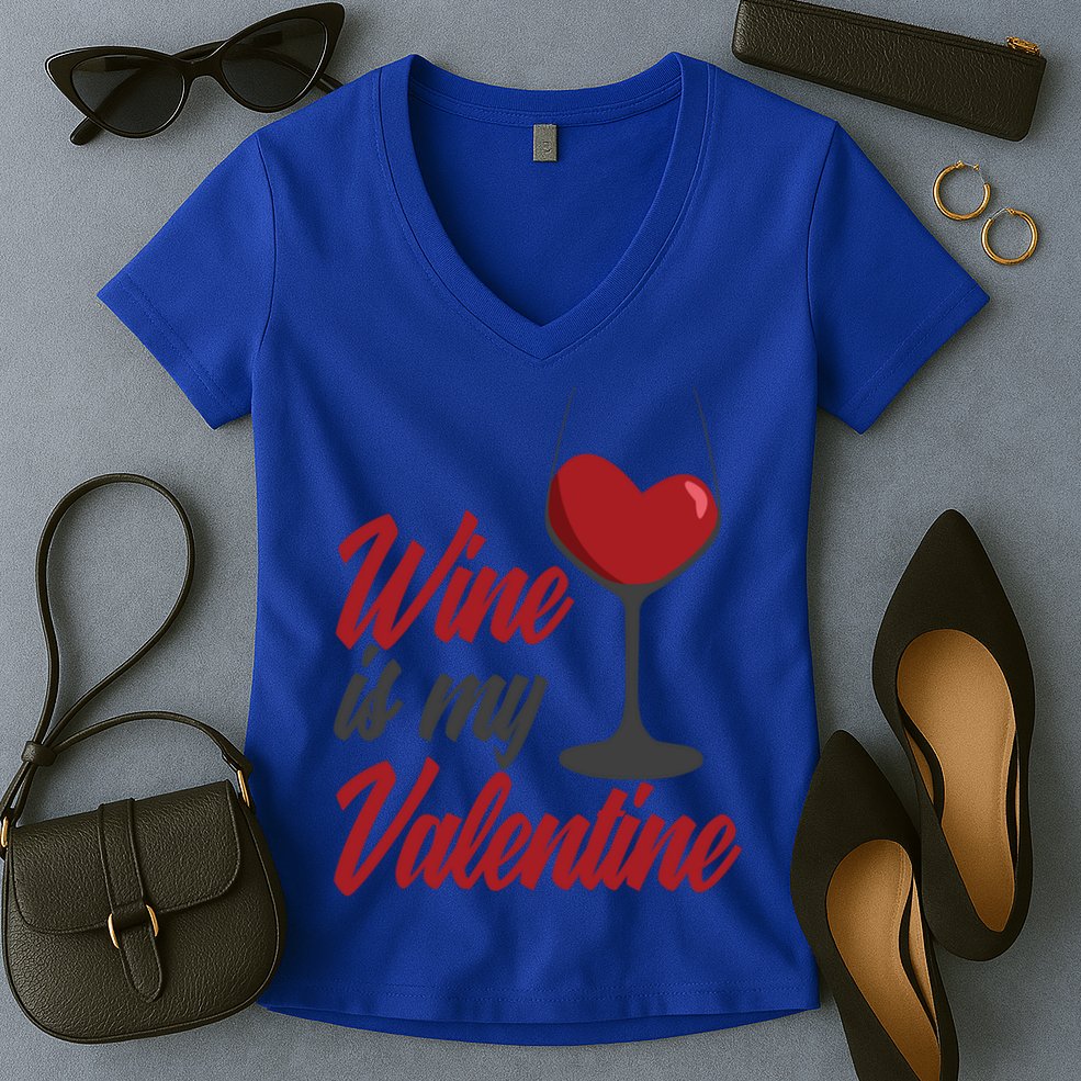 Wine Is My Valentine Drunk Alcohol Lover Funny Vfunny Giftday Gift Women's V-Neck T-Shirt