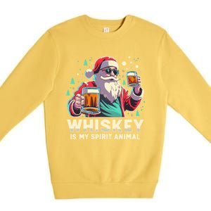 Whiskey Is My Spirit Animal Funny Santa Ing Christmas Gift Premium Crewneck Sweatshirt