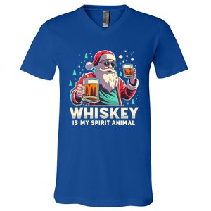 Whiskey Is My Spirit Animal Funny Santa Ing Christmas Gift V-Neck T-Shirt