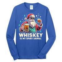 Whiskey Is My Spirit Animal Funny Santa Ing Christmas Gift Tall Long Sleeve T-Shirt