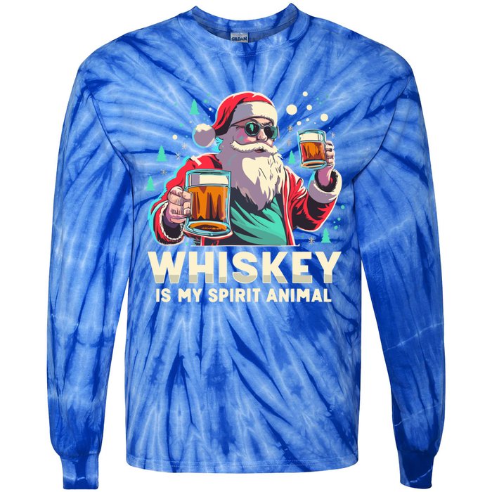 Whiskey Is My Spirit Animal Funny Santa Ing Christmas Gift Tie-Dye Long Sleeve Shirt