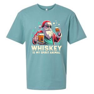 Whiskey Is My Spirit Animal Funny Santa Ing Christmas Gift Sueded Cloud Jersey T-Shirt