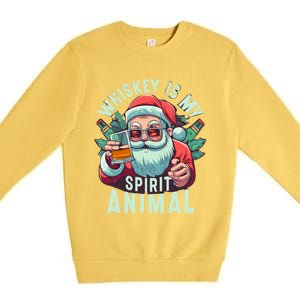 Whiskey Is My Spirit Animal Funny Santa Ing Christmas Funny Gift Premium Crewneck Sweatshirt