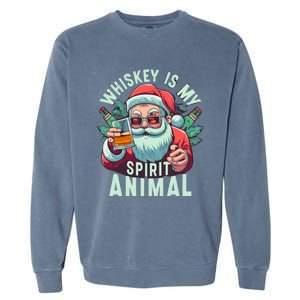 Whiskey Is My Spirit Animal Funny Santa Ing Christmas Funny Gift Garment-Dyed Sweatshirt