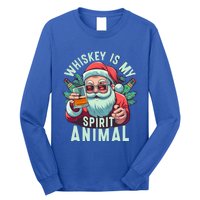 Whiskey Is My Spirit Animal Funny Santa Ing Christmas Funny Gift Long Sleeve Shirt