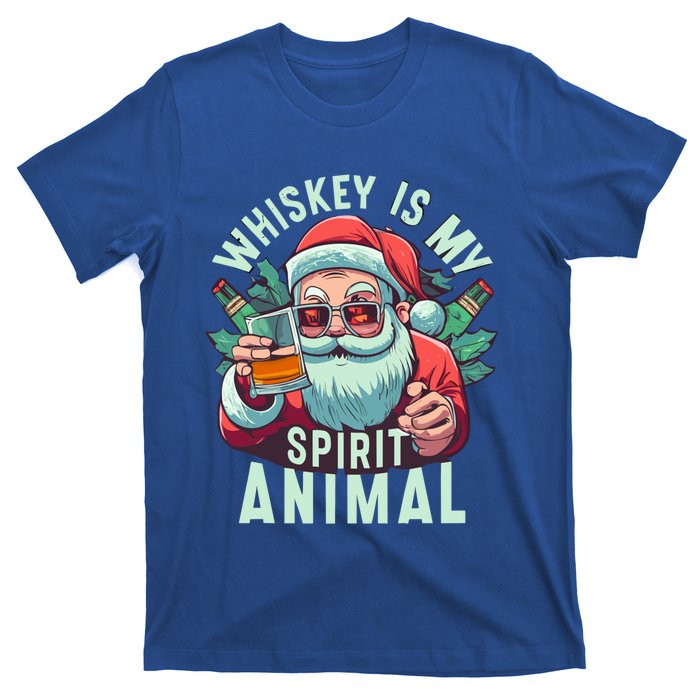 Whiskey Is My Spirit Animal Funny Santa Ing Christmas Funny Gift T-Shirt