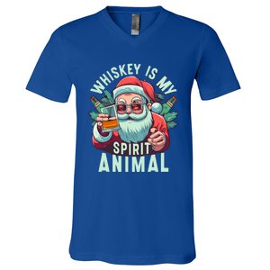 Whiskey Is My Spirit Animal Funny Santa Ing Christmas Funny Gift V-Neck T-Shirt