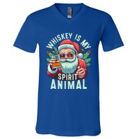 Whiskey Is My Spirit Animal Funny Santa Ing Christmas Funny Gift V-Neck T-Shirt