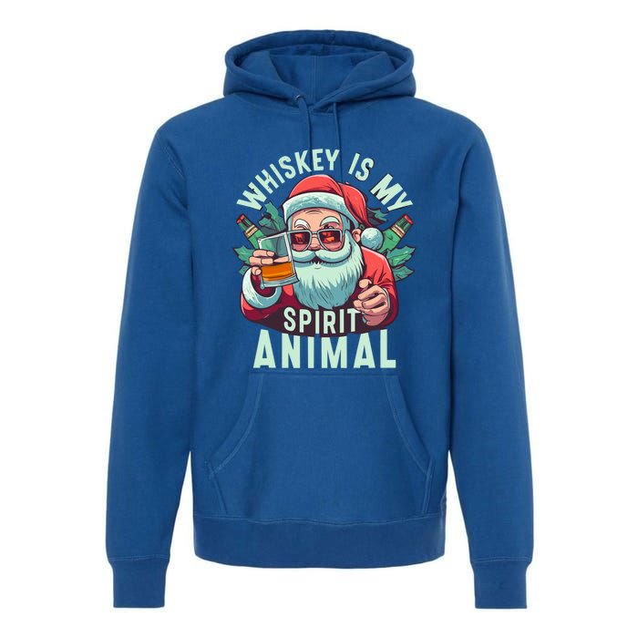 Whiskey Is My Spirit Animal Funny Santa Ing Christmas Funny Gift Premium Hoodie